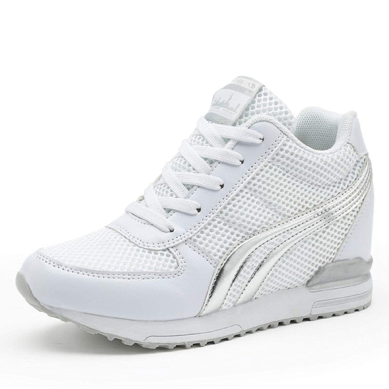 AONEGOLD Womens Hidden Wedges Shoes High Heeled Lightweight Mesh Sneakers Casual Walking Shoes Tennis Chic(Size 37, White) - Image 1